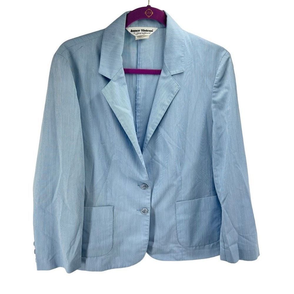 Ship n Shore vintage Womens Blazer Jacket Pinstripe 2 Button Blue 14